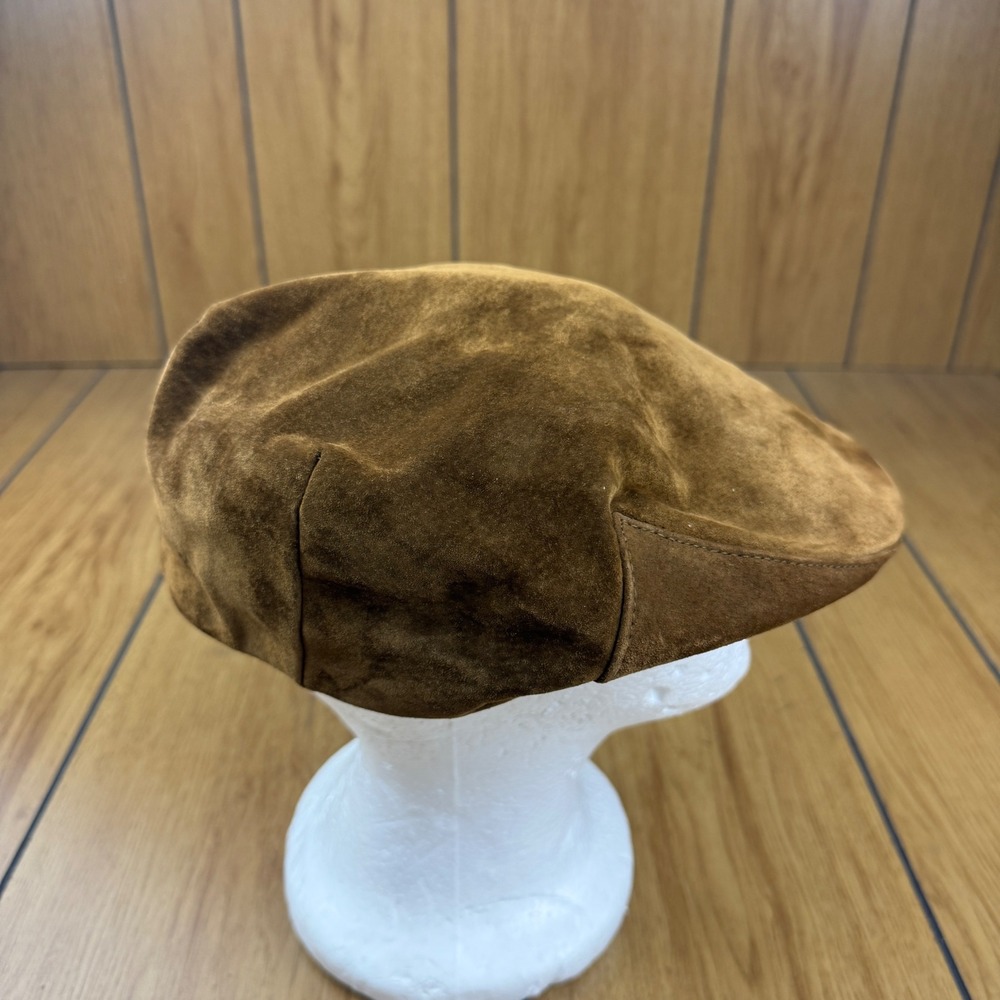 Vintage Burberrys Genuine Suede Flat Cap Brown Newsboy Driving Hat Large USA